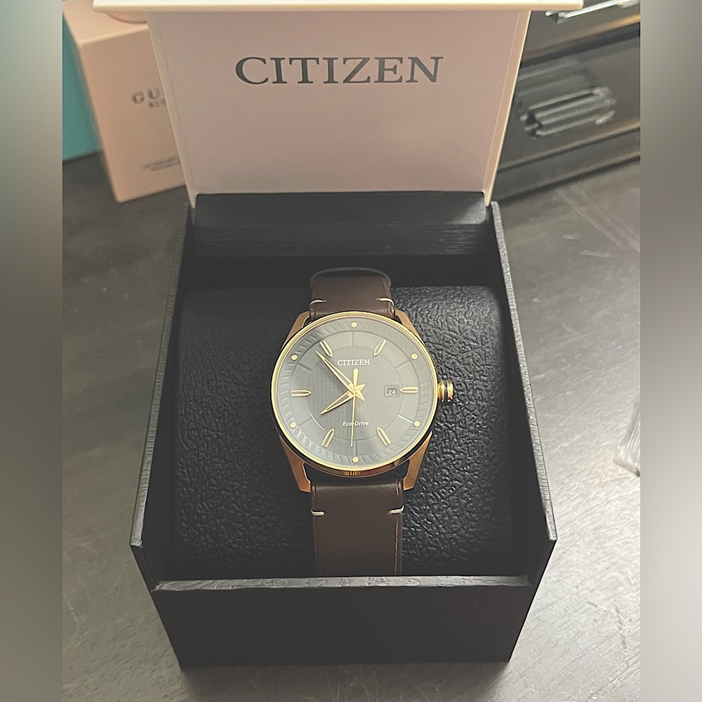 Rose Gold and Brown Leather Citizen Eco Drive Watch